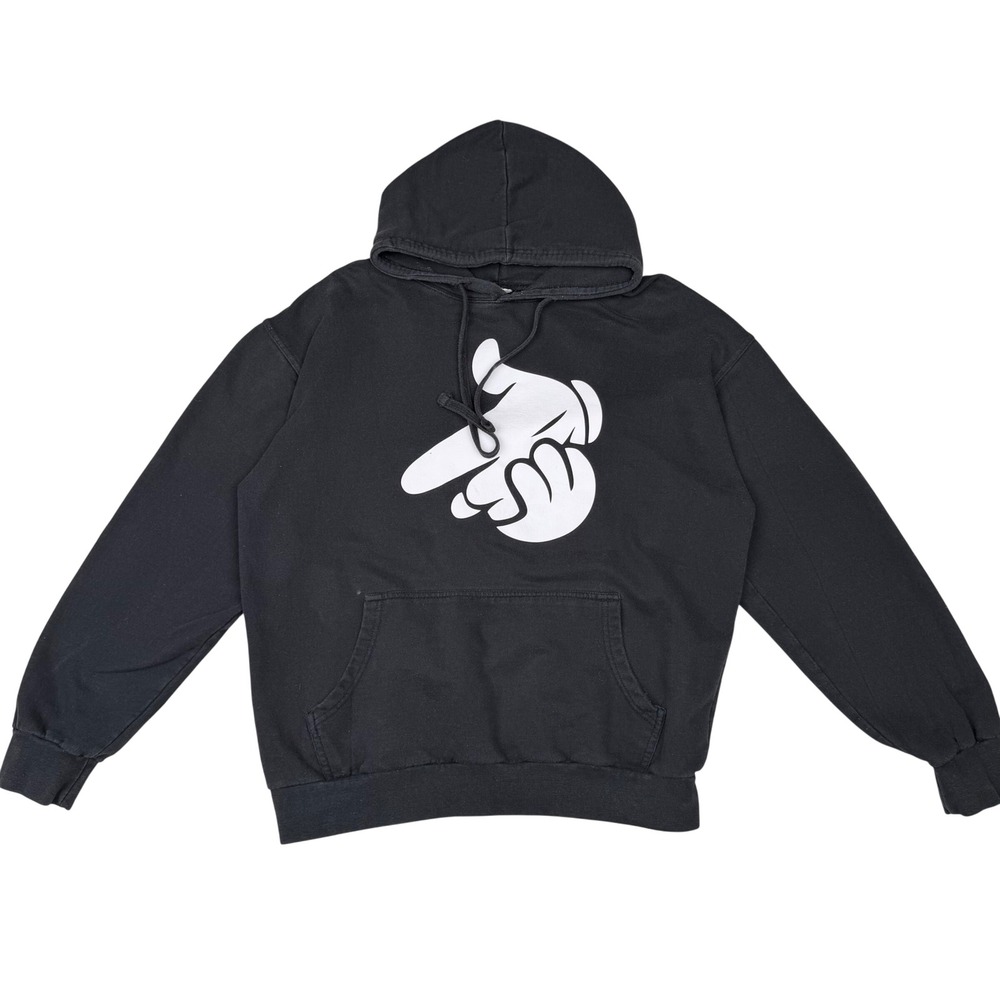 Hoodie Black White Graphic Print Streetwear Hip Hop Rap Gorpcore Grunge Size XL